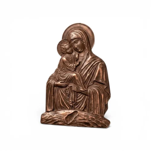 magnitaki-porselanis-3d-panagia-agalia-kafe-joalex μαγνητάκι πορσελάνης 3D που απεικονίζει την παναγία αγκαλιά με τον ιησού σε καφέ χρώμα joalex